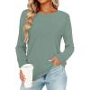 image:imageCHICGAL Women Long Sleeve Shirts Casual Dressy Crew Neck Soft Basic Tee Loose Fit Tunic TopsLight Green