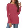 image:imageCHICGAL Women Long Sleeve Shirts Casual Dressy Crew Neck Soft Basic Tee Loose Fit Tunic TopsMagenta