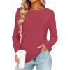 image:imageCHICGAL Women Long Sleeve Shirts Casual Dressy Crew Neck Soft Basic Tee Loose Fit Tunic TopsMagenta