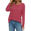 image:imageCHICGAL Women Long Sleeve Shirts Casual Dressy Crew Neck Soft Basic Tee Loose Fit Tunic TopsMagenta
