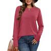 image:imageCHICGAL Women Long Sleeve Shirts Casual Dressy Crew Neck Soft Basic Tee Loose Fit Tunic TopsMagenta