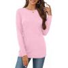 image:imageCHICGAL Women Long Sleeve Shirts Casual Dressy Crew Neck Soft Basic Tee Loose Fit Tunic TopsPink