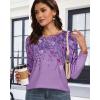 image:imageCHICGAL Women Long Sleeve Shirts Casual Dressy Crew Neck Soft Basic Tee Loose Fit Tunic TopsPurple Floral