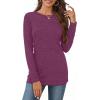 image:imageCHICGAL Women Long Sleeve Shirts Casual Dressy Crew Neck Soft Basic Tee Loose Fit Tunic TopsPurple Wine Red