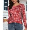 image:imageCHICGAL Women Long Sleeve Shirts Casual Dressy Crew Neck Soft Basic Tee Loose Fit Tunic TopsRed Pattern