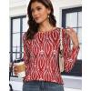 image:imageCHICGAL Women Long Sleeve Shirts Casual Dressy Crew Neck Soft Basic Tee Loose Fit Tunic TopsRed Pattern