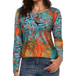 image:imageCHICGAL Women Long Sleeve Shirts Casual Dressy Crew Neck Soft Basic Tee Loose Fit Tunic TopsFloral Boho Print