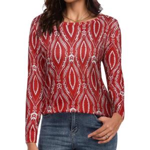 image:imageCHICGAL Women Long Sleeve Shirts Casual Dressy Crew Neck Soft Basic Tee Loose Fit Tunic TopsRed Pattern