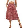 image:imageBerydress Midi Skirt for Women with Pockets 2025 High Waist A Line Casual Summer Boho Flowy Tiered Ruffle Beach SkirtsRed Floral