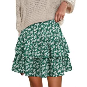 image:imageBerydress Ruffle Mini Skirts for Women 2025 High Waist Flowy Summer Vacation Casual Beach Boho Tiered Short SkirtGreen Floral