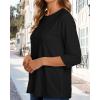 image:imageCHICGAL Women 34 Sleeve Shirts Casual Dressy Crew Neck Tunic Tops Basic Blouse Loose FitA Black