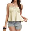 image:imageTube Tops for Women Strapless Tie Front Ruched Tops Peplum Flared Hem Casual Bandeau TopBeige