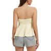 image:imageTube Tops for Women Strapless Tie Front Ruched Tops Peplum Flared Hem Casual Bandeau TopBeige