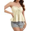 image:imageTube Tops for Women Strapless Tie Front Ruched Tops Peplum Flared Hem Casual Bandeau TopBeige