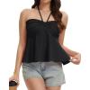 image:imageTube Tops for Women Strapless Tie Front Ruched Tops Peplum Flared Hem Casual Bandeau TopBlack