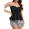image:imageTube Tops for Women Strapless Tie Front Ruched Tops Peplum Flared Hem Casual Bandeau TopBlack