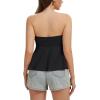 image:imageTube Tops for Women Strapless Tie Front Ruched Tops Peplum Flared Hem Casual Bandeau TopBlack