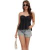 image:imageTube Tops for Women Strapless Tie Front Ruched Tops Peplum Flared Hem Casual Bandeau TopBlack