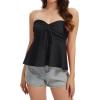 image:imageTube Tops for Women Strapless Tie Front Ruched Tops Peplum Flared Hem Casual Bandeau TopBlack