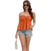 image:imageTube Tops for Women Strapless Tie Front Ruched Tops Peplum Flared Hem Casual Bandeau TopOrange