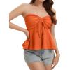 image:imageTube Tops for Women Strapless Tie Front Ruched Tops Peplum Flared Hem Casual Bandeau TopOrange