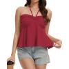 image:imageTube Tops for Women Strapless Tie Front Ruched Tops Peplum Flared Hem Casual Bandeau TopRed