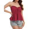 image:imageTube Tops for Women Strapless Tie Front Ruched Tops Peplum Flared Hem Casual Bandeau TopRed