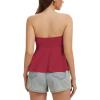 image:imageTube Tops for Women Strapless Tie Front Ruched Tops Peplum Flared Hem Casual Bandeau TopRed
