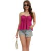 image:imageTube Tops for Women Strapless Tie Front Ruched Tops Peplum Flared Hem Casual Bandeau TopRose Red