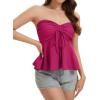image:imageTube Tops for Women Strapless Tie Front Ruched Tops Peplum Flared Hem Casual Bandeau TopRose Red
