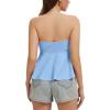 image:imageTube Tops for Women Strapless Tie Front Ruched Tops Peplum Flared Hem Casual Bandeau TopSky Blue