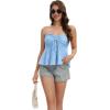 image:imageTube Tops for Women Strapless Tie Front Ruched Tops Peplum Flared Hem Casual Bandeau TopSky Blue