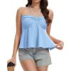 image:imageTube Tops for Women Strapless Tie Front Ruched Tops Peplum Flared Hem Casual Bandeau TopSky Blue