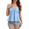 image:imageTube Tops for Women Strapless Tie Front Ruched Tops Peplum Flared Hem Casual Bandeau TopSky Blue
