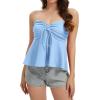 image:imageTube Tops for Women Strapless Tie Front Ruched Tops Peplum Flared Hem Casual Bandeau TopSky Blue