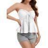 image:imageTube Tops for Women Strapless Tie Front Ruched Tops Peplum Flared Hem Casual Bandeau TopWhite