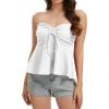 image:imageTube Tops for Women Strapless Tie Front Ruched Tops Peplum Flared Hem Casual Bandeau TopWhite
