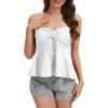 image:imageTube Tops for Women Strapless Tie Front Ruched Tops Peplum Flared Hem Casual Bandeau TopWhite