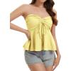 image:imageTube Tops for Women Strapless Tie Front Ruched Tops Peplum Flared Hem Casual Bandeau TopYellow