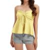 image:imageTube Tops for Women Strapless Tie Front Ruched Tops Peplum Flared Hem Casual Bandeau TopYellow