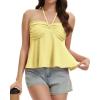image:imageTube Tops for Women Strapless Tie Front Ruched Tops Peplum Flared Hem Casual Bandeau TopYellow
