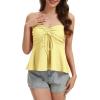 image:imageTube Tops for Women Strapless Tie Front Ruched Tops Peplum Flared Hem Casual Bandeau TopYellow