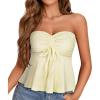 image:imageTube Tops for Women Strapless Tie Front Ruched Tops Peplum Flared Hem Casual Bandeau TopBeige