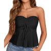 image:imageTube Tops for Women Strapless Tie Front Ruched Tops Peplum Flared Hem Casual Bandeau TopBlack