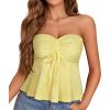 image:imageTube Tops for Women Strapless Tie Front Ruched Tops Peplum Flared Hem Casual Bandeau TopYellow