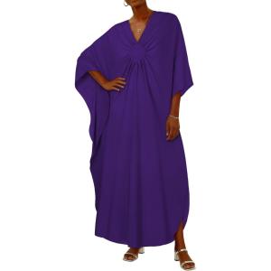 image:imageCHICGAL Womens Kaftan Dresses Long Caftans Plus Size Batwing Sleeve Swimsuit Coverup V Neck Summer Beach DressPurple
