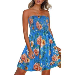 image:imageCHICGAL Summer Dresses for Women Beach Cover Ups Strapless Boho Floral Print SundressBlue Sun Flowers
