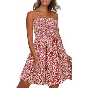 image:imageCHICGAL Summer Dresses for Women Beach Cover Ups Strapless Boho Floral Print SundressRed Floral Print
