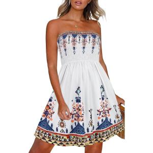 image:imageCHICGAL Summer Dresses for Women Beach Cover Ups Strapless Boho Floral Print SundressWhite Boho Printed