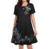 image:imageWomens Summer Dresses Beach Casual Loose Tshirt Floral Short Sleeve Flowy Pockets SundressesBlack Butterflies